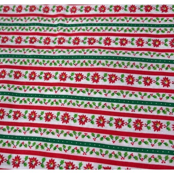 Christmas Striped Fabric Poinsettia & Holly 1/2 yard x 38" Red/Green Cotton Quil - Picture 6 of 10